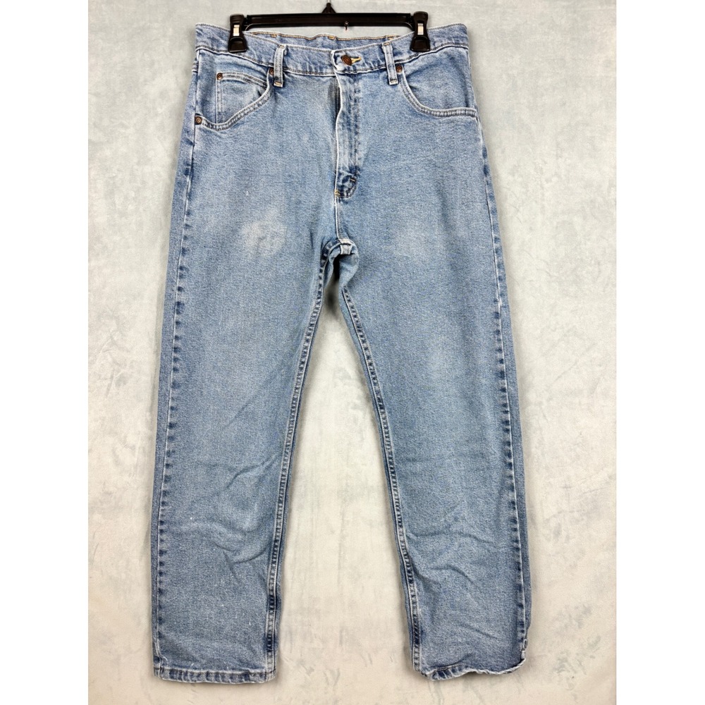 Wrangler Premium Comfort Flex Jeans Light Wash Straight Leg Blue Mens 32x27